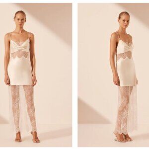 Shona Joy la lune cumulus silk lace maxi dress - ivory - size 8
